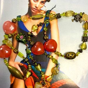 Boho Bold Mixed Chunky Bright Necklace 22" Rare